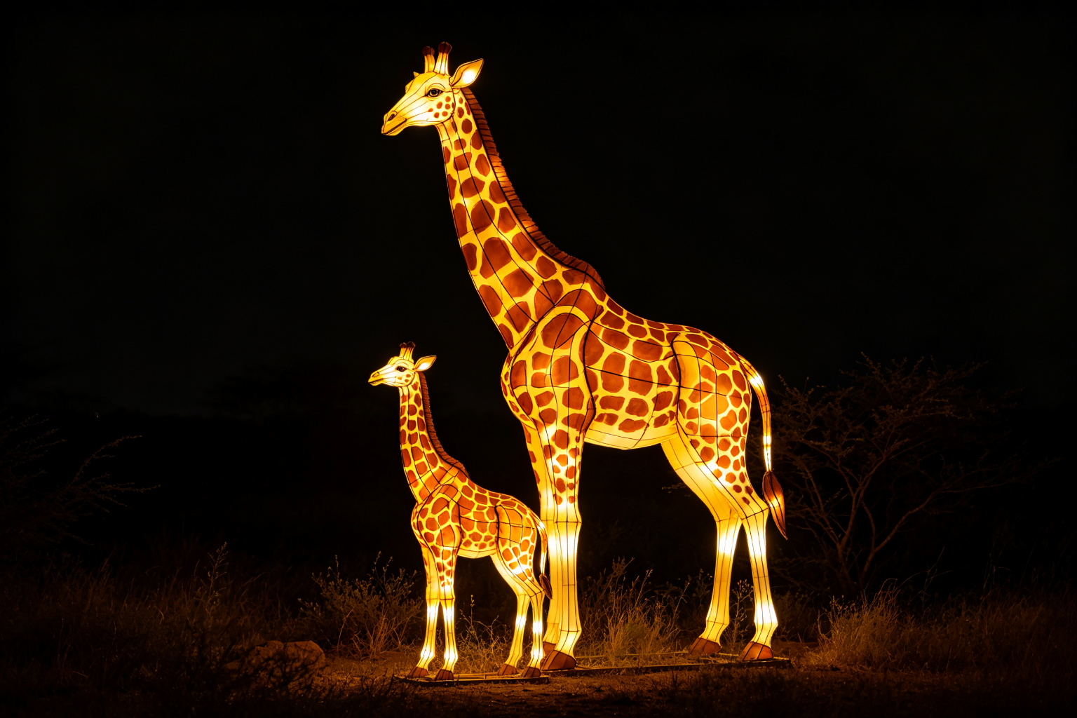 Giraffe Family Lantern Display (ZD-004) - Animal Lanterns by Zedong, dimensions 600x100x650cm
