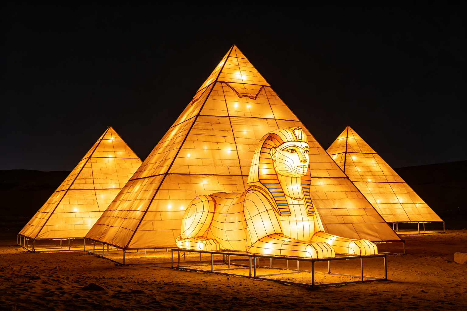 Pyramids of Giza Lantern Display (ZD-094) - World Landmark Lanterns by Zedong, dimensions 500x300x300cm