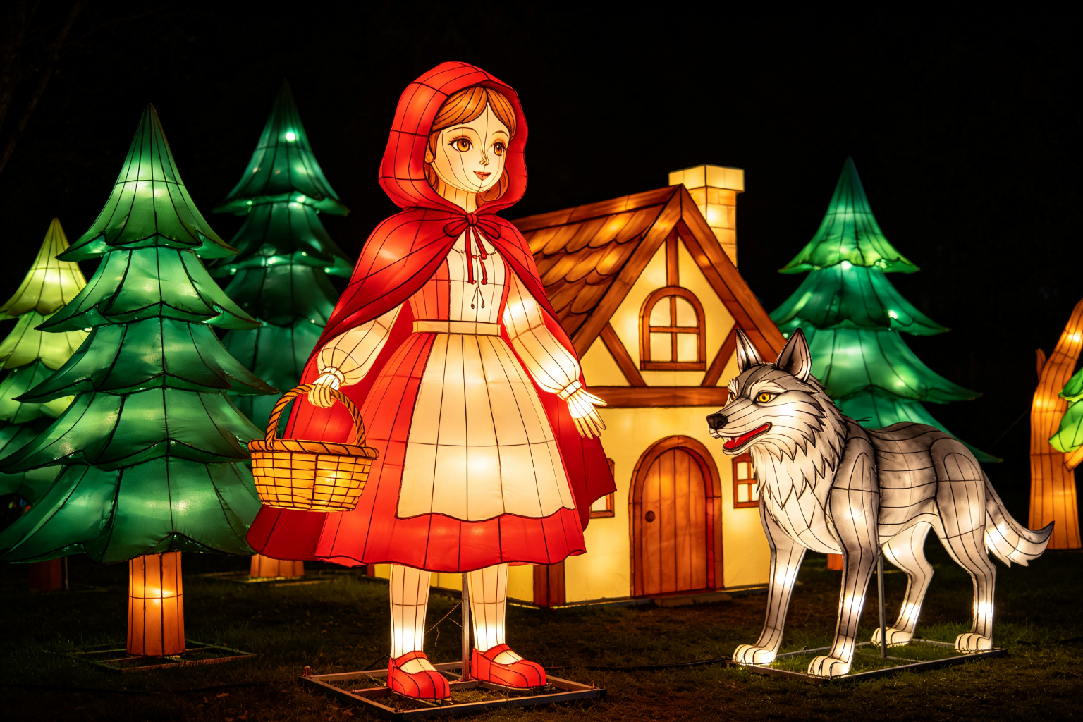 Little Red Riding Hood Lantern Display (ZD-186) - Fairy Tale Lanterns by Zedong, dimensions 250x150x250cm