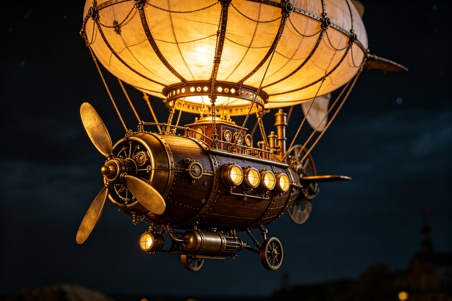 Steampunk Airship Lantern Display (ZD-218) - Sci-Fi Lanterns by Zedong, dimensions 500x150x300cm