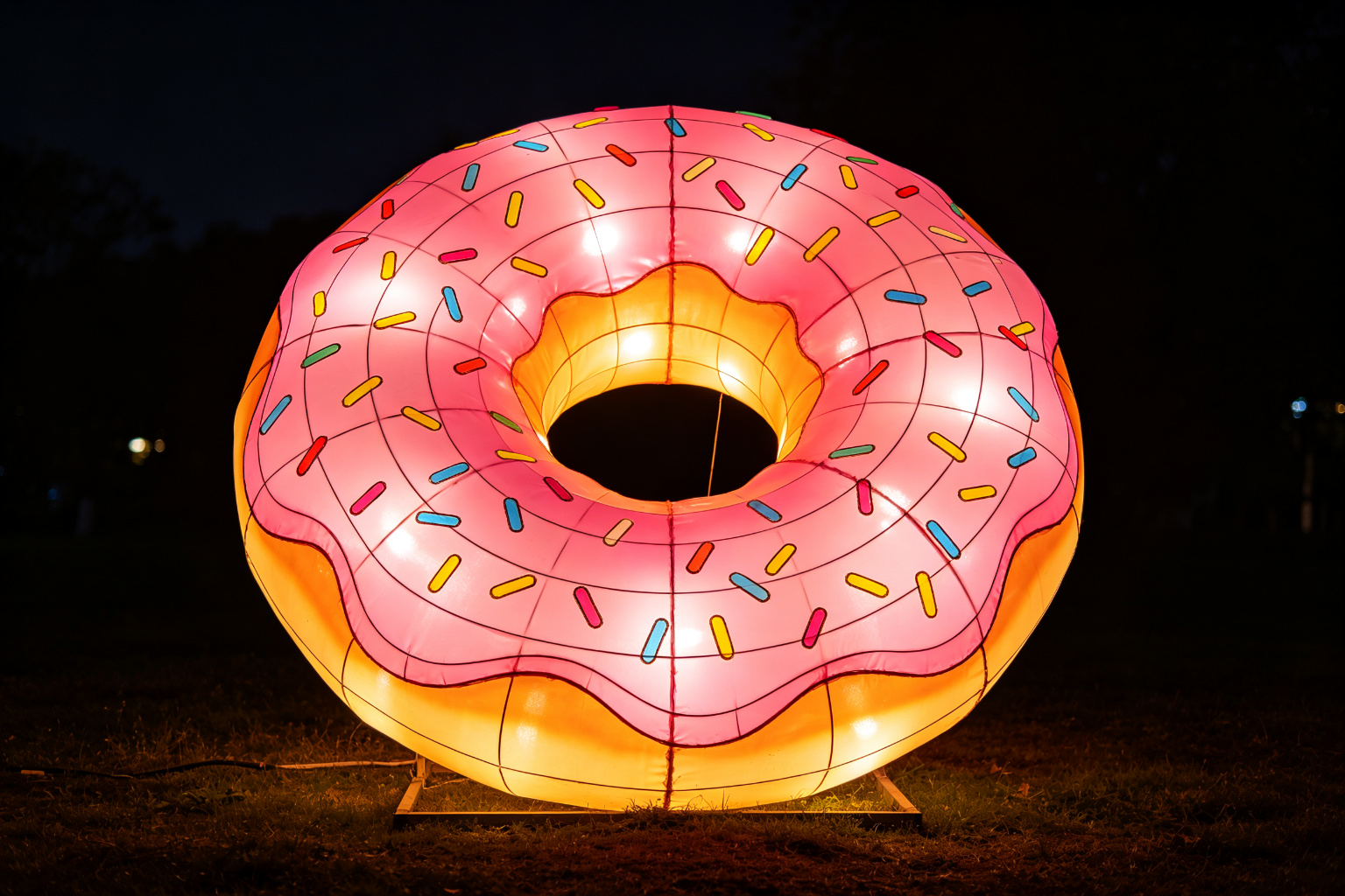 Giant Donut Lantern Display (ZD-244) - Food & Fruit Lanterns by Zedong, dimensions 250x250x150cm